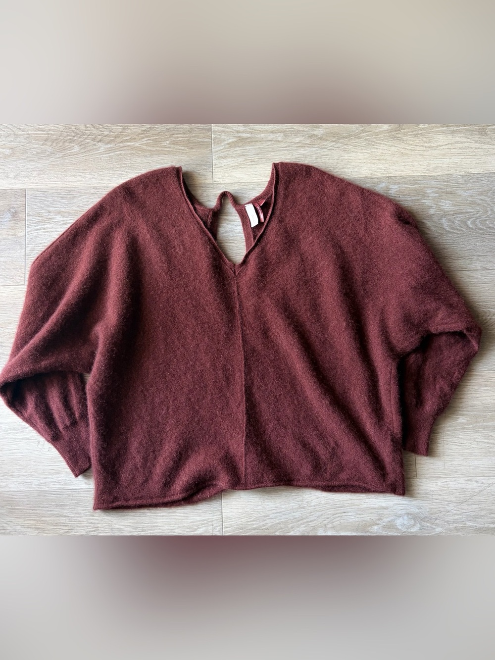 Pilcro V-Neck Cashmere Sweater in Deep Burgundy color